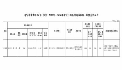 遂宁市市本级部门（单位）2019年—2020年末发行的新增地方政府一般债券情况表